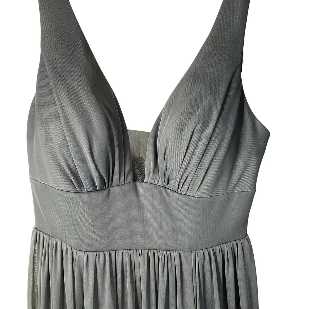 Azazie Steel Grey V-Neck Pleated Bridesmaid Dress Size C / Size 6-8 - Picture 2 of 6